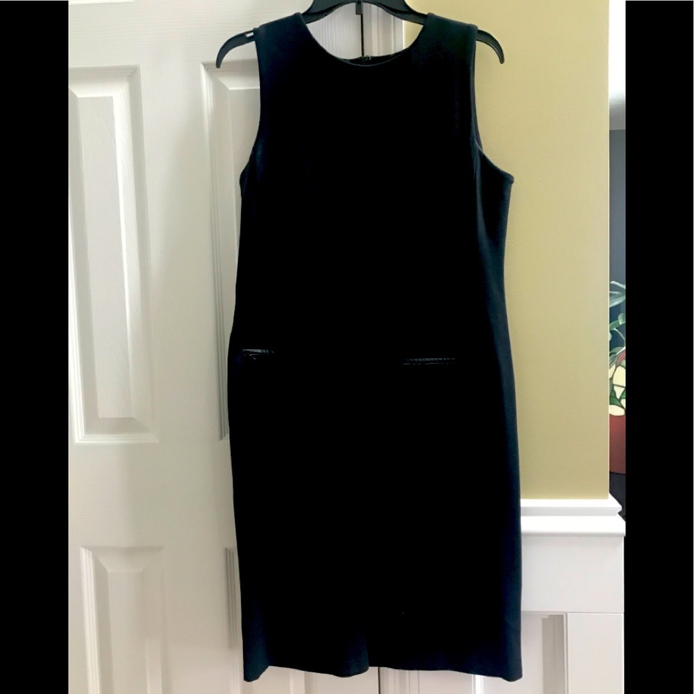 Talbots knit dress with faux leather trim.